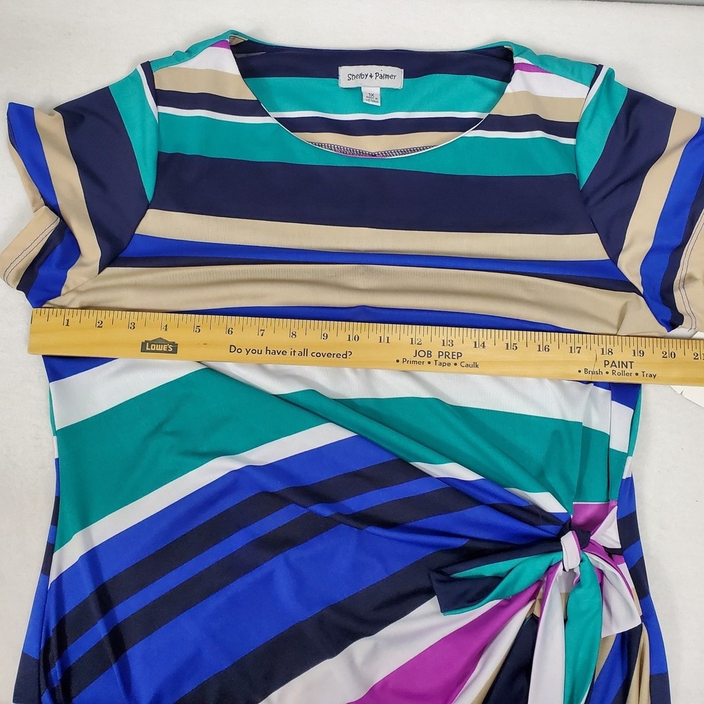 Shelby & Palmer Womens 1X Striped Side Tie Sheath Dress Blue Purple Teal NWT - Picture 12 of 13